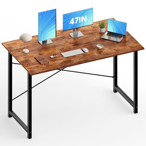 OLIXIS 47-Inch Large Computer Desk for Home Office, Brown | Gaming Writing Work and Study Desk for Bedroom, Sturdy Metal Frame, Compact Modern Design - color: Rustic Brown, size: 47-In
