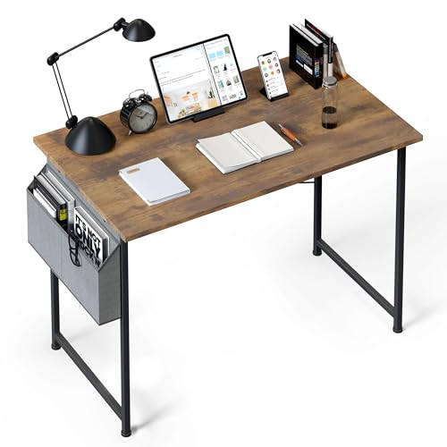Small Space Writing Desk with Headphone Hooks, Modern Simple Design, Suitable for Study, Home Office and Children's Room - color: Brown, size: 40 Inch