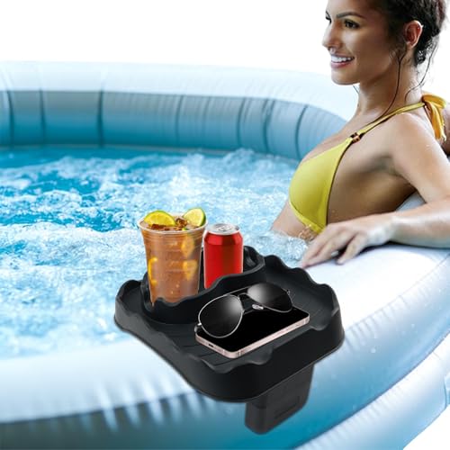 Hot Tub Table Tray Fits Width 6.7-7.8in Inflatable Spa/Pool,Gray | Foldable Hot Tub Side Table,Drink Caddy with 2 Cup Holders and Drain Holes,Non-Slip Rubber for Drinks,Phones & Snacks ﻿ - color: Gray