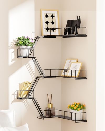 Fire Escape Wall Shelf, Modern City Style Corner Wall Ladder Shelves, Metal Action Figures Display Floating Shelf, New York Decorative Shelf for Bedroom, Living Room & Home Decor (3-Tier) - color: Wall Corner-modern City
