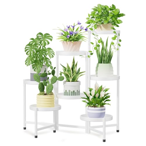 iDavosic.ly 7 Tier Large Plant Stand Indoor, 10 Inch Wide Tall Corner Metal Plant Stands Outdoor for Multiple Plants, Folding Tiered Flower Display Holder Rack Shelf, White - color: White, size: 7 Tiers