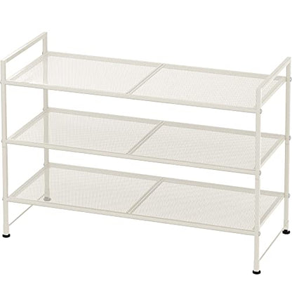 Simple Houseware 3-Tier Stackable Mesh Shoe Rack, White - color: White, style: Mesh Panel