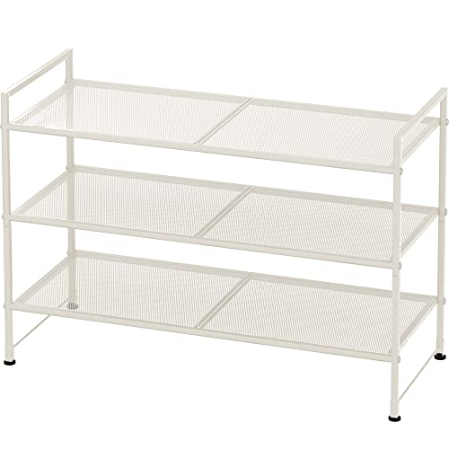 Simple Houseware 3-Tier Stackable Mesh Shoe Rack, White - color: White, style: Mesh Panel