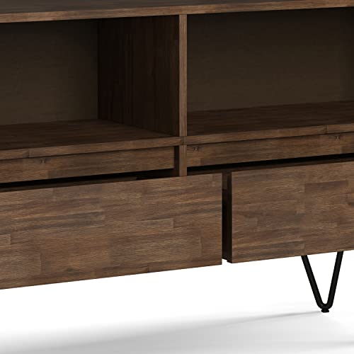 SIMPLIHOME Chase Bookcase - 30 inch Tall Solid Acacia Wood and Metal Low Bookshelf in Rustic Natural Aged Brown, Modern Industrial Storage for Living Room or Office with Open Shelves and Metal Frame