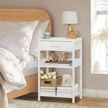 Lerliuo 3-Tier Printer Stand with Fabric Drawer and Shelves, White | Three-tier printer stand with fabric drawer and two shelves for paper, office supplies, scanners and fax machines - color: White