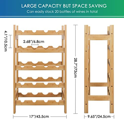 SMIBUY Bamboo Wine Rack, 20 Bottles Display Holder, 5-Tier Free Standing Storage Shelves for Kitchen, Pantry, Cellar, Bar (Natural) - color: Natural