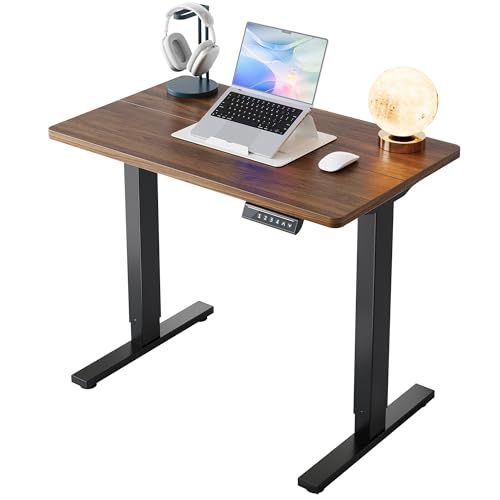 HUANUO 32" Small Electric Standing Desk Adjustable Height, 4 Memory Height Settings, Sit Stand Up Desk for Home Office & Computer Workstation, Black Walnut - color: Walnut, size: 32" X 19"