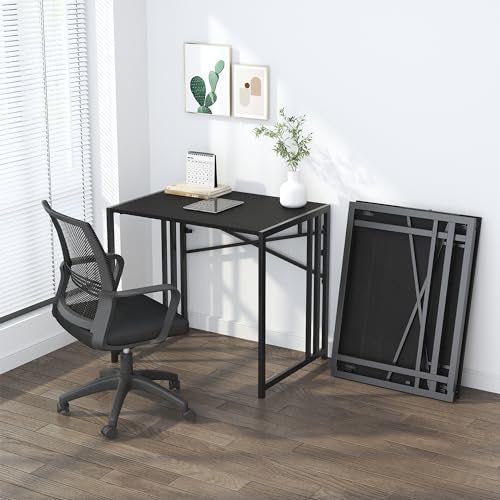 Lutown Teen Folding Computer Desk - 32 inch, Writing & Gaming, Small Space Office Desk, Black, No Assembly Required - color: Black, size: 32 Inch