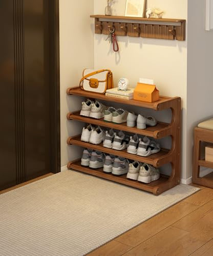 Shoe Rack Bamboo Stackable Freestanding Wooden Shoe Storage Storage Rack Suitable for Narrow entryways,Closets,garages, and Dorm Rooms (Light Brown, 4 Tier (27.56 in)) - size: 4 Tier (27.56 in)