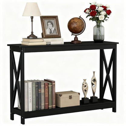 ZENY Console Table, Entryway Table, Narrow Sofa Table with 2-Tier Shelves, Entrance Table for Living Room, Entryway, Hallway, Foyer (Black, 11.8" D x 47" W x 31.7" H) - color: Black, size: 47"W