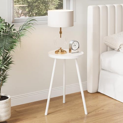 Small Couch Side Table, Drink Table, Mini Round End Table, Coffee Table, Snack Table for Small Spaces, Living Room, Bedroom, Sofa LET520W - color: White, size: 11.8 X 11.8 X 20.8 Inches