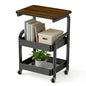 Multi-Purpose 3 Tier Rolling Cart with Walnut Table Top, Metal Utility Storage Cart with Lockable Wheels for Kitchen, Bathroom, Coffee Bar and Daily Organizing