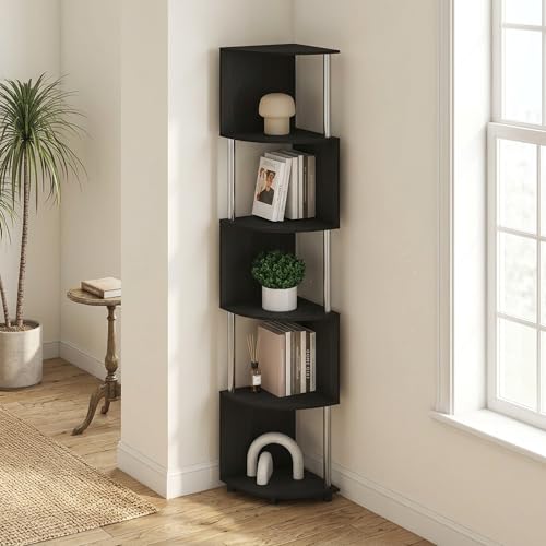 5-Tier Corner Bookshelf, Zigzag Storage Shelves, Book Shelf, Display Rack, Corner Shelf for Organization and Storage, Home Office, Living Room, Espresso - color: Espresso/Black, size: 5 Tier