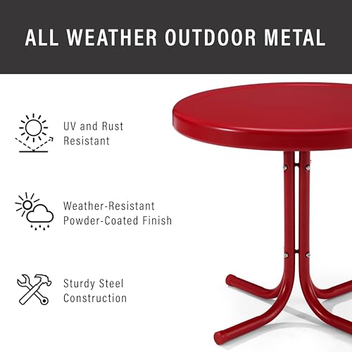 Crosley Furniture Griffith Weather Resistant Retro Metal Outdoor Side Table for Patio, Deck, Porch, Red - color: Red
