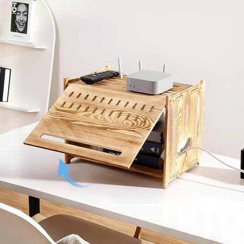 Solid Wood Projector Shelf Router Shelf Projector Stand Router Storage Box Router Cover Organized Modem Cable Power Strip Cable Management Hider Rack by Need Assembly (Flip-top Door) - color: Flip-top Door