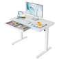 HUANUO Glass Standing Desk with Drawers, 40 X 24 Inch Electric Adjustable Height Desk, Quick Install One-Piece Tabletop with USB Charging Ports, White - color: White, size: 40*24 Inch