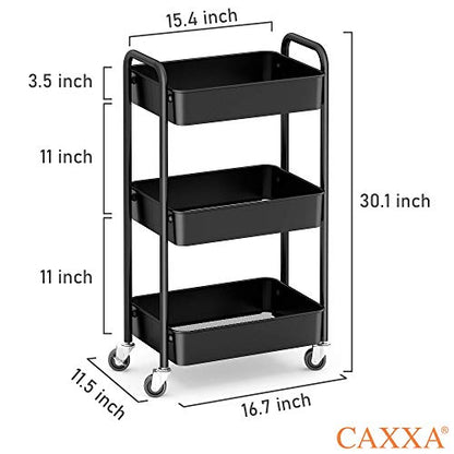 3-Tier Rolling Metal Storage Organizer - Mobile Utility Cart, Kitchen Cart with Caster Wheels (Black) - color: Black