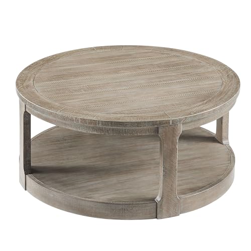 40'' Round Wood Coffee Table Circle Coffee Table with 4 Wheel for Living Room, Moveable Modern Retro Farmhouse Style, Easy Assembly, Light Brown (ø40'' x 17.52'') - color: S1-ø40'' -Light Brown