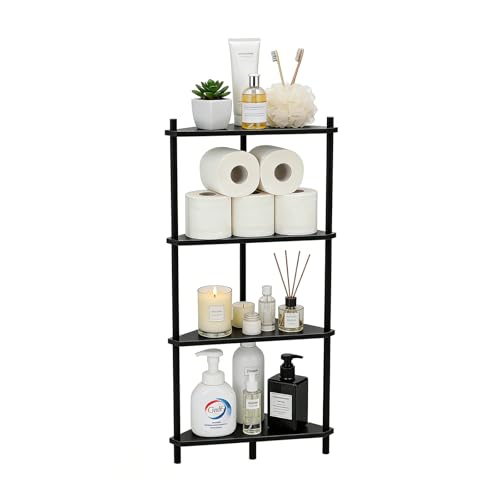 4 Tier Corner Shelf Stand - Bamboo Small Corner Display Shelving Unit, Tall Corner Bookshelf Wood Corner Storage Shelf Plant Stand for Bathroom, Bedroom, Office, Kitchen, Living Room Decor Black - size: 4 Tier