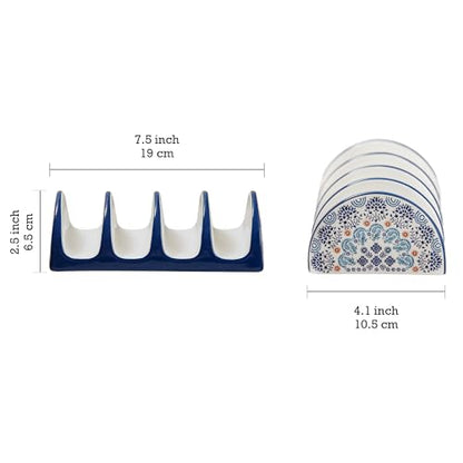Bico Blue Talavera Ceramic Taco Holder, Taco Stand Rack Tray, Microwave and Dishwasher Safe - color: Blue Talavera