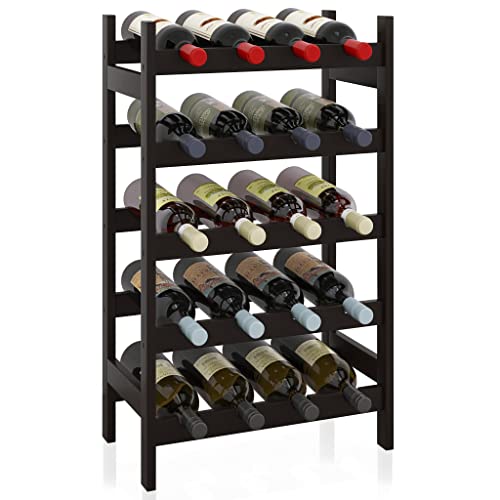 SMIBUY Bamboo Wine Rack, 20 Bottles Display Holder, 5-Tier Free Standing Storage Shelves for Kitchen, Pantry, Cellar, Bar (Dark Brown) - color: Brown