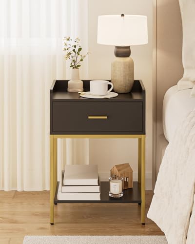Nightstand,3-Tier Modern Night Stand,Bedside Table with Storage Drawer and Shelf,Small Side Table for Bedroom,Living Room,Black - color: Black