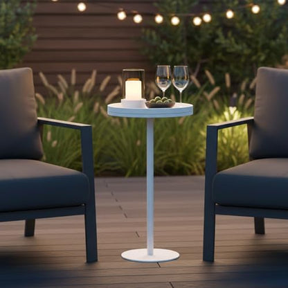White Martini Table, Modern Small Round Side Table, Minimalist Metal & Wood Pedestal End Table with Weighted Base, White Drink Table for Living Room, Small Spaces,Next to Sofa, 24.7" Tall - color: White