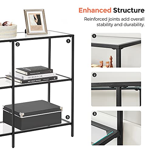 VASAGLE 39.4 Inch Console Table with 3 Shelves, Sofa Tables, Modern Entryway Table, Metal Frame, Tempered Glass Shelf, Entryway Living Room Bedroom, Classic Black and Transparent ULGT027B01 - color: Classic Black + Transparent, size: 39.4"W
