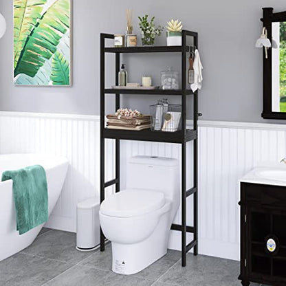 SMIBUY Bathroom Storage Shelf, Bamboo Over-The-Toilet Organizer Rack, Freestanding Toilet Space Saver with 3-Tier Adjustable Shelves (Black) - color: Black