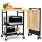 PLKOW Foldable Kitchen Cart with Solild Oak Wood Top, Rolling Kitchen Island on Wheels, 3-Tier Storage Utility Cart for Microwave, Toaster Oven, Small Spaces - color: Black
