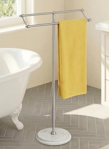 KES Anti Wobble Free Standing Towel Rack with 3X Thicker Weighted Natural Marble Base, 2-Tier Towel Rack Stand for Bathroom Floor, Rustproof 18/8 Stainless Steel, Antique Brushed Steel, BTH241-2 - color: Brushed Steel