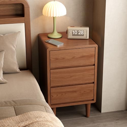 Tall Nightstand Walnut Night Stand with 3 Drawers Mid Century Modern Nightstand with Storage,Solid Wood Night Stand,Small Bedside Table for Bedroom,Living Room,Office,Walnut Bedside Table - color: Deep Walnut, style: 3 drawers