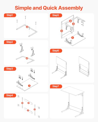VEVOR C Table, Folding C Shaped End Table with Metal Frame & Adjustable Feet, Foldable C Shaped Side Table for Living Room Bedroom Office, 23.62 x 14.57 x 27.56 inch TV Tray, Brown and Black - style: Folding