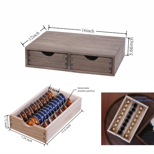 DDYURI Coffee Pods Storage Drawer Holder for Capsules - Multi Functional Desk Organizer Drawers For K cups Coffee Maker Brew - Kitchen Mini Wooden Box Chest Sideboard Counter Organization CF1D2C Dark