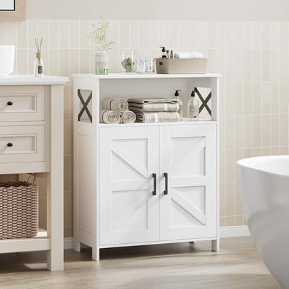 Homhedy Farmhouse Bathroom Storage Cabinet with 2 Doors, Toilet Paper Cabinet with Adjustable Shelf, Small Bathroom Cabinet for Kitchen/Laundry/Living Room, 11.8 x 23.6 x 31.5 Inches, White - color: White
