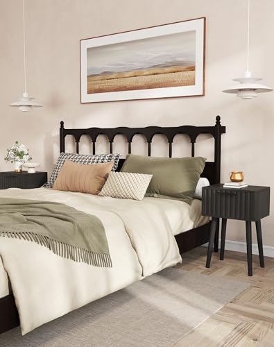 YMYNY Fluted Nightstand Set of 2, Small End Table, Modern Coffee Table with Drawer, Solid Wood Legs, Retaining Chain, 13.8" x 10.6" x 20.9", for Bedroom and Small Spaces, Black UHST014B-2 - color: Black