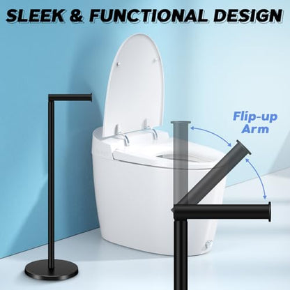 TACGEA Toilet Paper Holder Stand, Bathroom Toilet Paper Roll Holder Stainless Steel Free Standing, Storage for 4 Rolls of Paper, Matte Black - color: Matte Black