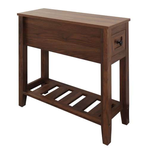Chairside Narrow End Table, Solid Recliner Side Table with Drawer, Slim Nightstand Bedside Table for Living Room Bedroom