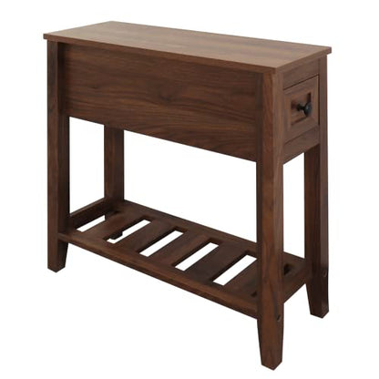 Chairside Narrow End Table, Solid Recliner Side Table with Drawer, Slim Nightstand Bedside Table for Living Room Bedroom