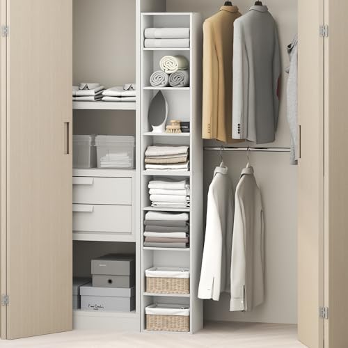 Furinno PASIR 8-Tier Closet Organizers and Storage, Open Shelf, Storage Organizer, 12-Inch Width, for Closet, Bedroom, White - color: White, size: 8-Tier; 12"W