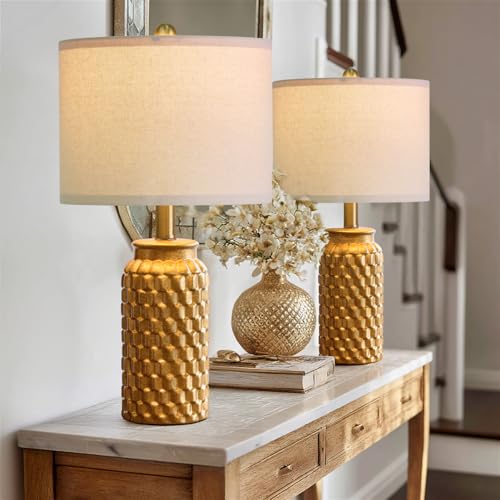 USumkky 20.5" Gold Modern Ceramic Bedside Lamp Set of 2 for Bedroom Decor Farmhouse Table Lamp for Living Room Office Dorm - color: 20.5" Vintage Gold-2 Pack