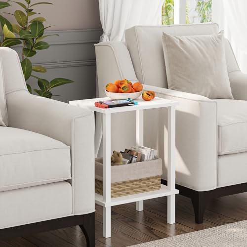 TUTOTAK End Table, Set of 2, Side Table, Nightstand, 2-Tier Storage Shelf, Sofa Table for Small Space, Living Room, Bed Room TB01BW035 - color: Pure White