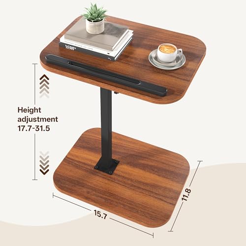TV Tray Table, C Shaped End Table | Adjustable Height, Flip-Top, Snack Side Table with 360° Swivel and 180° Tilt, for Couch, Sofa, Bed, Recliner, Walnut - color: Walnut