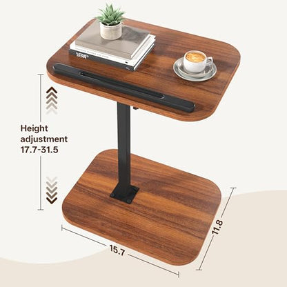 TV Tray Table, C Shaped End Table | Adjustable Height, Flip-Top, Snack Side Table with 360° Swivel and 180° Tilt, for Couch, Sofa, Bed, Recliner, Walnut - color: Walnut
