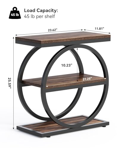 LITTLE TREE End Table Set 2, Side Table with 3 Tiers Shelves, Slim Sofa Side Table for Living Room, Tall Bedside Table Nightstand for Bedroom, Rustic Brown and Black - color: Rustic Brown