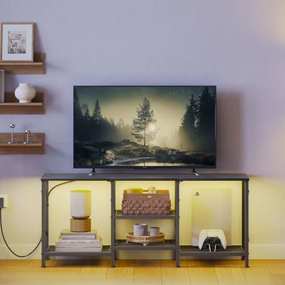 JARHETUN TV Stand with LED Lights for 55 Inch TV, Entertainment Center with 3-Tier Open Shelves, TV Console Table for Living Room, Bedroom, Black - color: Black With Led Light