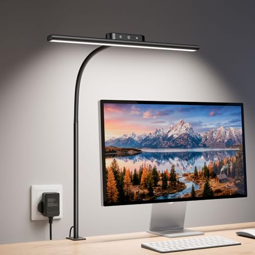Lepro Led Desk Lamp for Home Office, Metal Architect Lamp with Clamp, 11W 650LM Eye-Caring Task Light, 25 Lighting Modes, Flexible Gooseneck for Monitor, Workbench, Drafting, Crafts, Reading, Black - color: Black