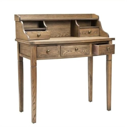 SAFAVIEH Furniture - Landon 5-Drawer Writing Desk - Oak - Solid Wood - Classic Hutch Design - Ideal for Home Office, Living Room, Den, 36.2"W x 19.1"D x 40.5"H (AMH6516A) - color: Oak