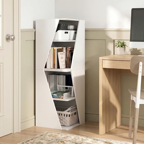 Corner Bookcase, Stackable 2-in-1 Bookshelf, Book Shelf with Display Shelf, 16.1 x 16.1 x 49.1, for Bedroom, Home Office, Living Room, White