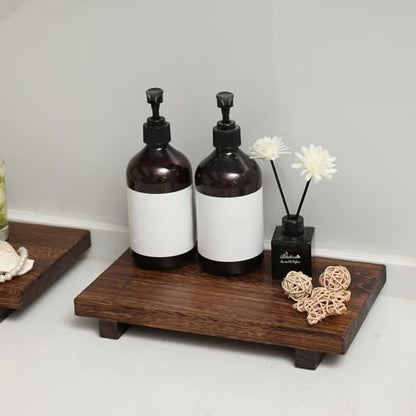 (12 x 7 Inch) Wood Riser Soap Tray, Farmhouse Wood Pedestal Stand for Kitchen Counter Sink, Rustic Wooden Riser Decorative Bathroom Counter Dishes Plant Bottles Candles Display - style: Country Rustic